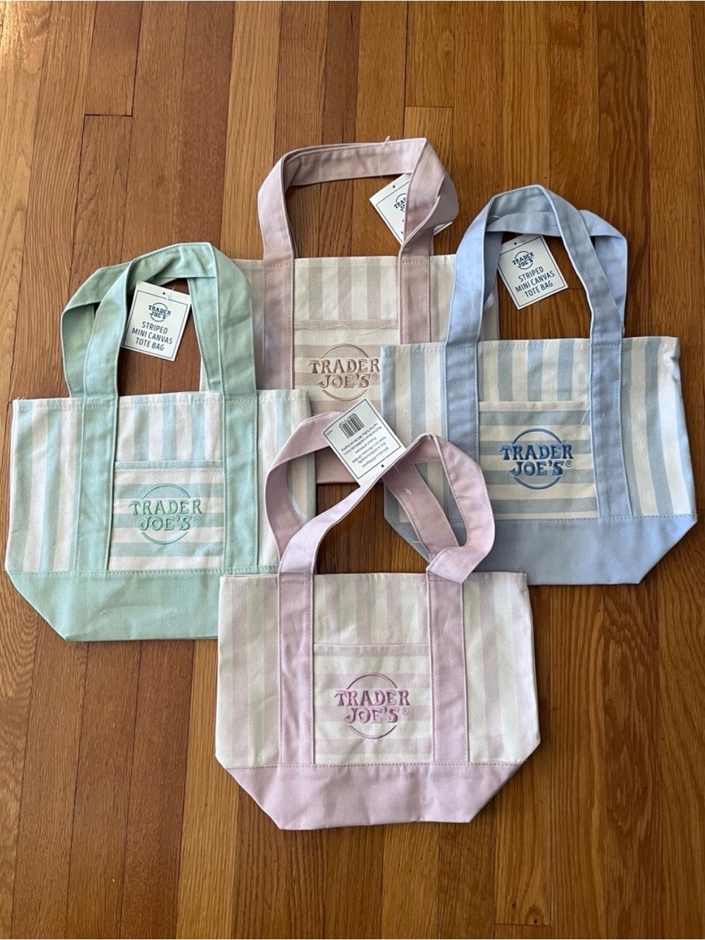 Trader Joe’s Pastel Striped Mini Canvas Tote Bags (set of 4) - Picture 2 of 12